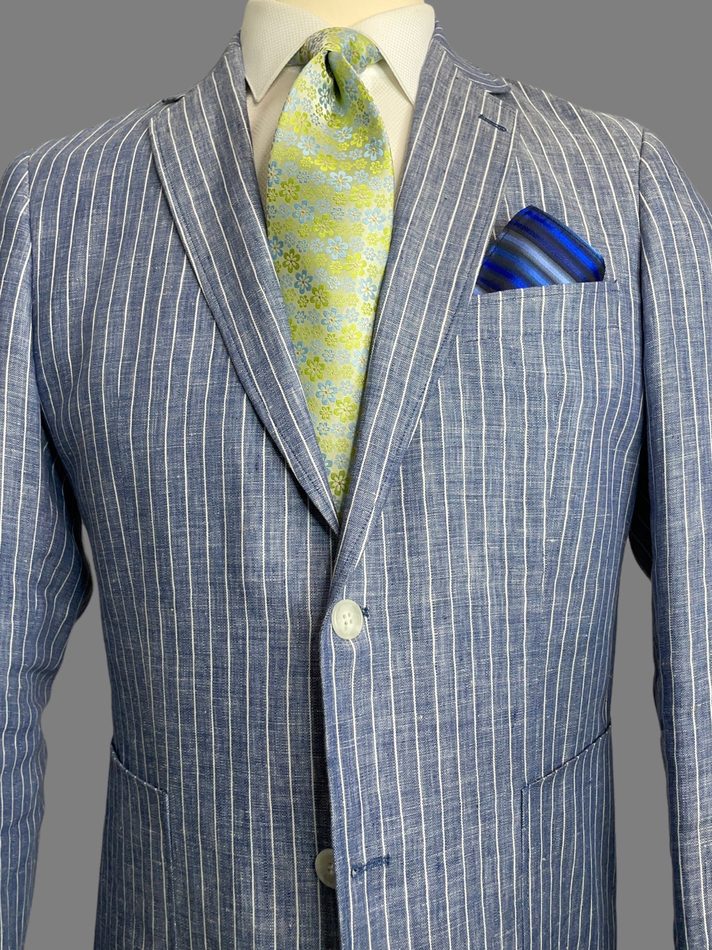 SUITCAFE Light Blue White Stripe Linen Unlined Men's Jacket