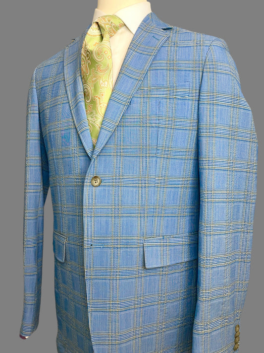 SUITCAFE French Blue Khaki Plaid Super Stretch Wool Men's Jacket