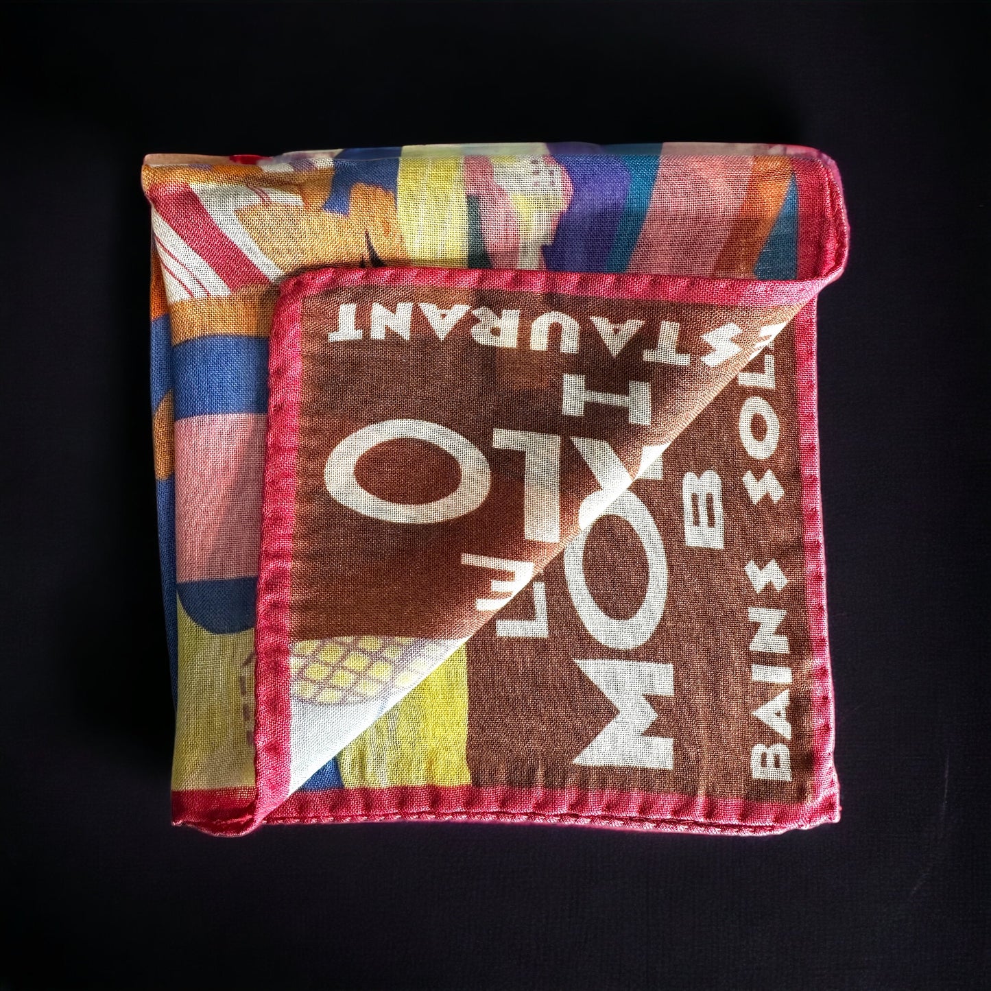 New designs in beautiful and colorful handkerchief for your new sport jacket or suit. Adding color and casualness to any outfit these pocket squares depict different exotic cities across the world. Here we have La Plage De Monte Carlo Beach in France. A depiction from the original 1929 Michael Bouchaud Art Deco style poster in cubism form. Picturing the nostalgia of white sand beaches of the rich and famous. Hand rolled edge. Made in Italy. 14 x14 inches.