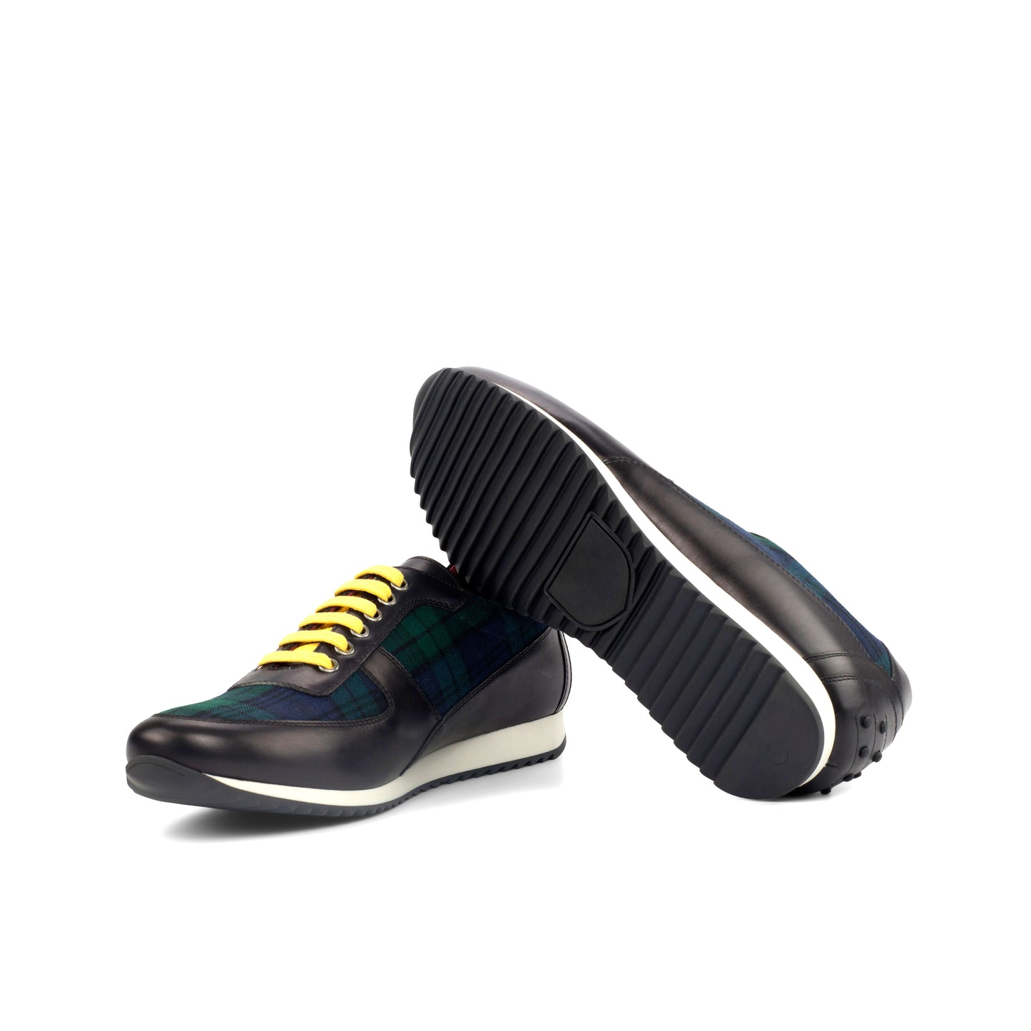 SUITCAFE Black Watch Wool Black Leather Corsini Italian Men's Sneaker