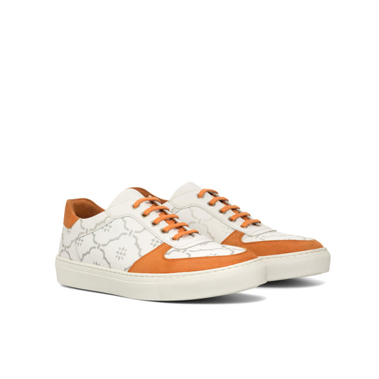 SUITCAFE Low Top Men's Sneaker Trainer Orange Suede Leather and Stencil Pattern