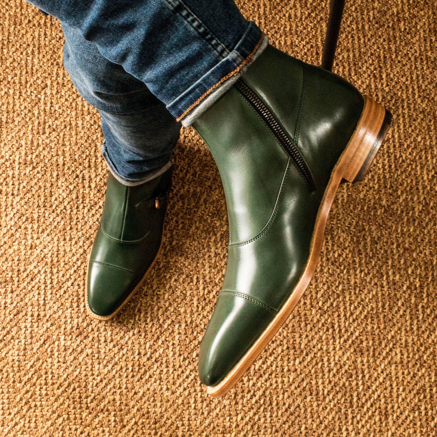 SUITCAFE FastLane Octavian Green Leather Goodyear Sole Men's Buckle Boot