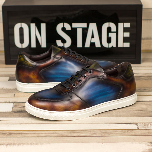SUITCAFE Blue Brown Patina Low Top Trainer Men's Sneaker