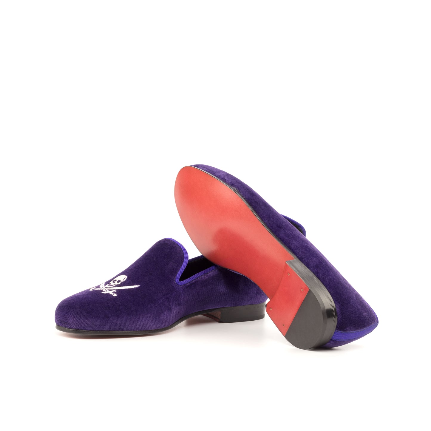 SUITCAFE Royal Purple Velvet Skull Swords Crest on Toe Slip On Men's Shoe