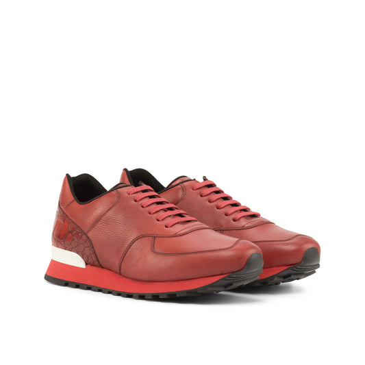 SUITCAFE Red Full Grain Leather Italian Jogger Men's Sneaker