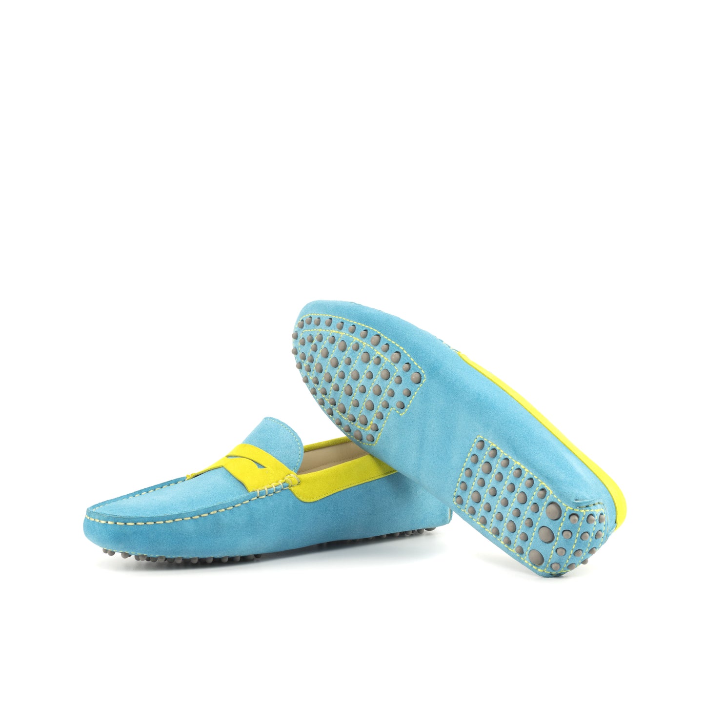 SUITCAFE Driver Turquoise Suede and Yellow Men's Loafer Shoes